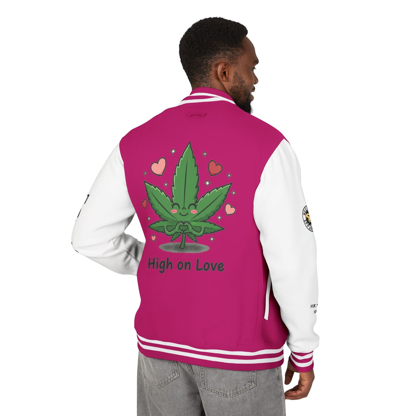 Letterman Jacket — "High on Love" Cannabis Leaf Varsity Jacket