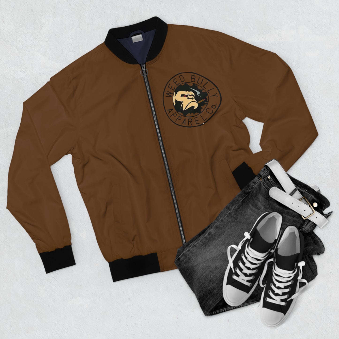 Bomber Jacket — Weed Bully Apparel Co. Logo Brown Streetwear